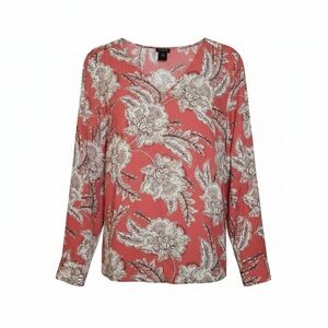 Sz XL Ann Taylor V-neck Pullover Top Floral Print Salmon Coral